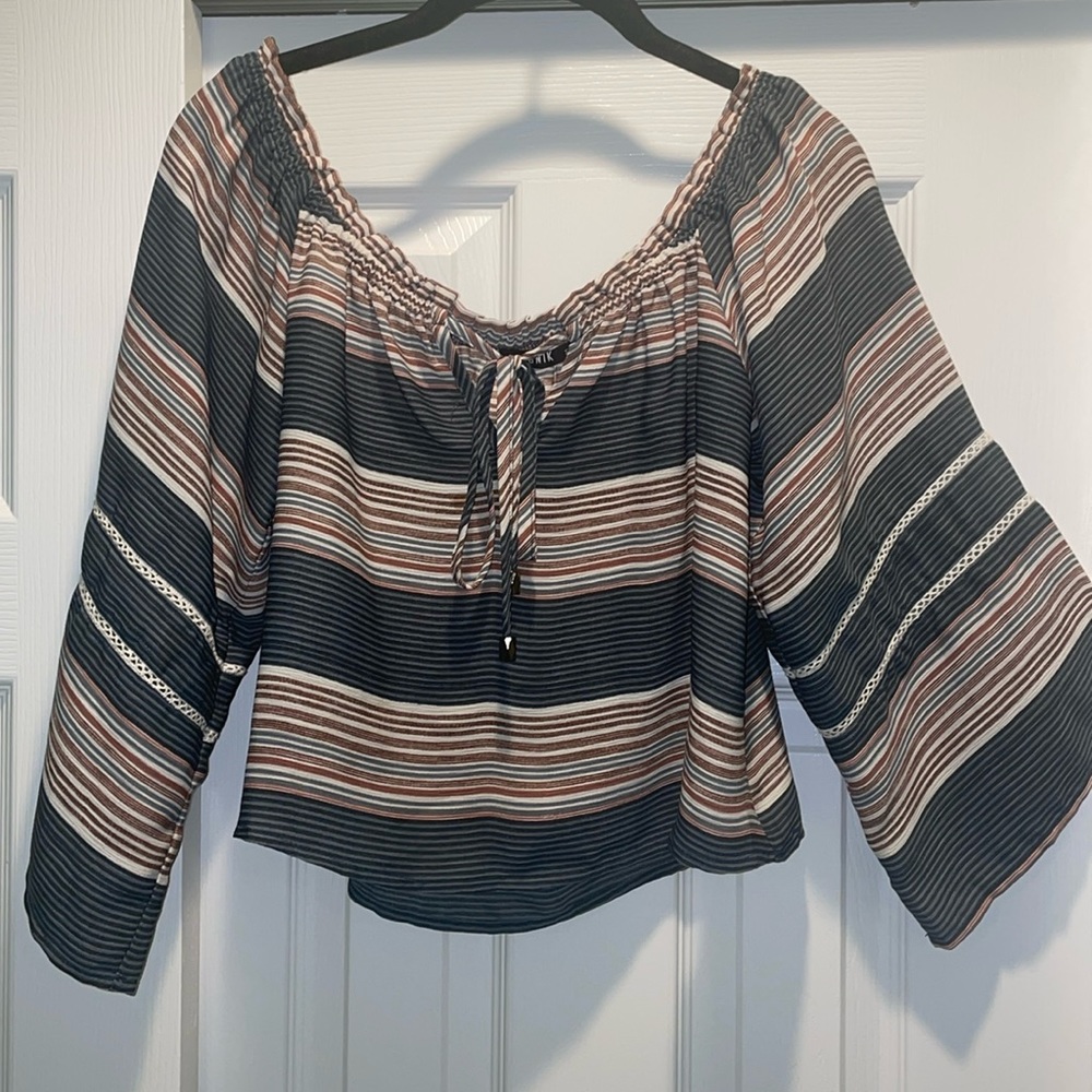 Off the shoulder striped shirt